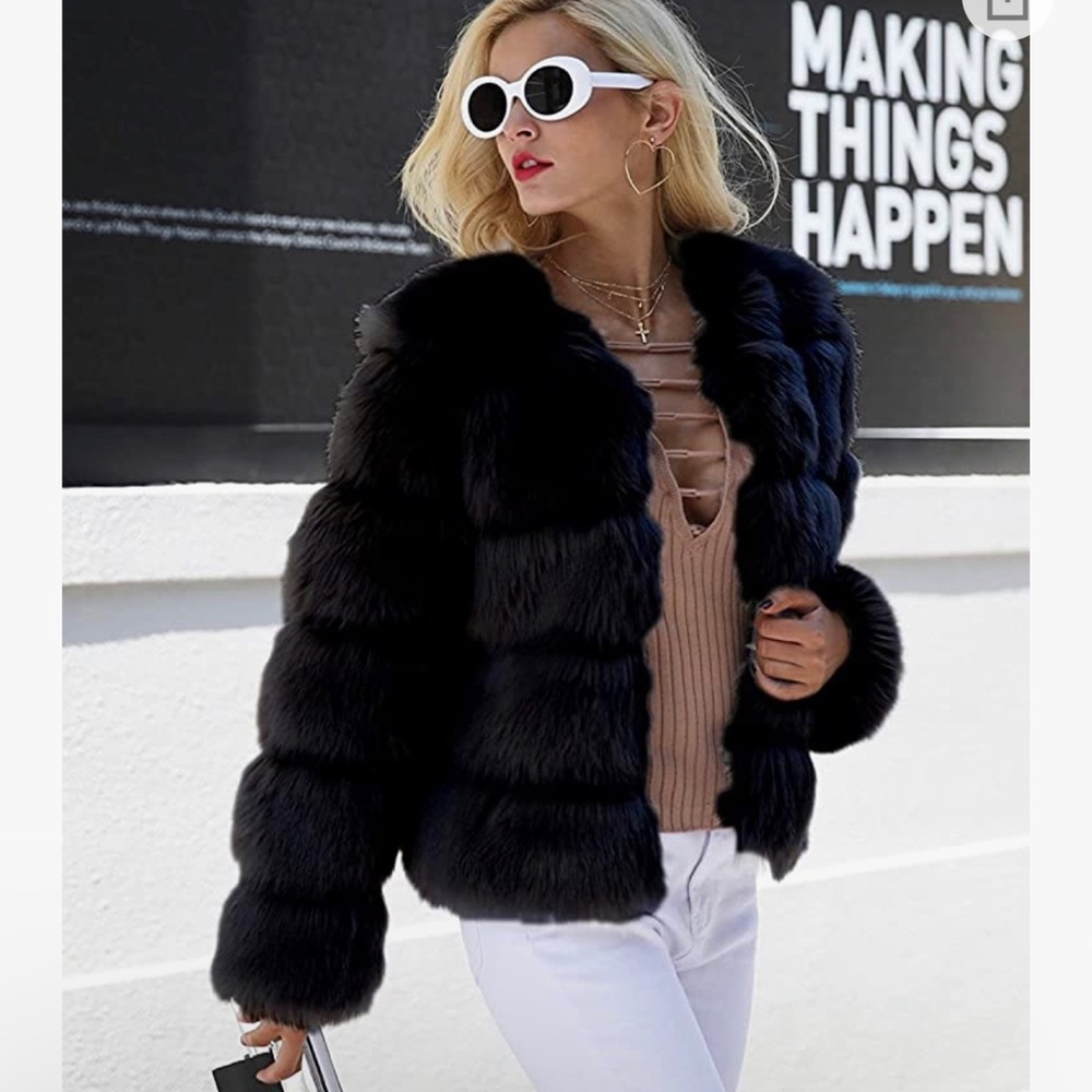 Black faux fur jacket